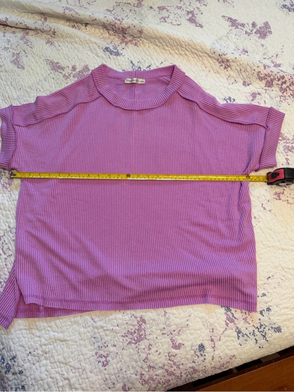 Zenana Outfitters Lavender Pink Ribbed Short Sleeve Top